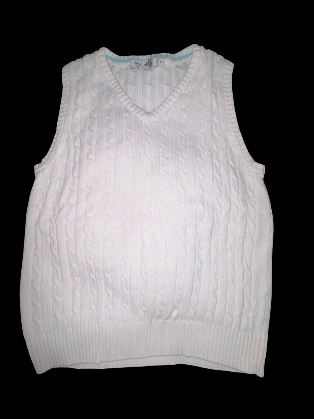 The Golf Co. White Cable Knit Sweater Vest 100% Cotton V-Neck Size M